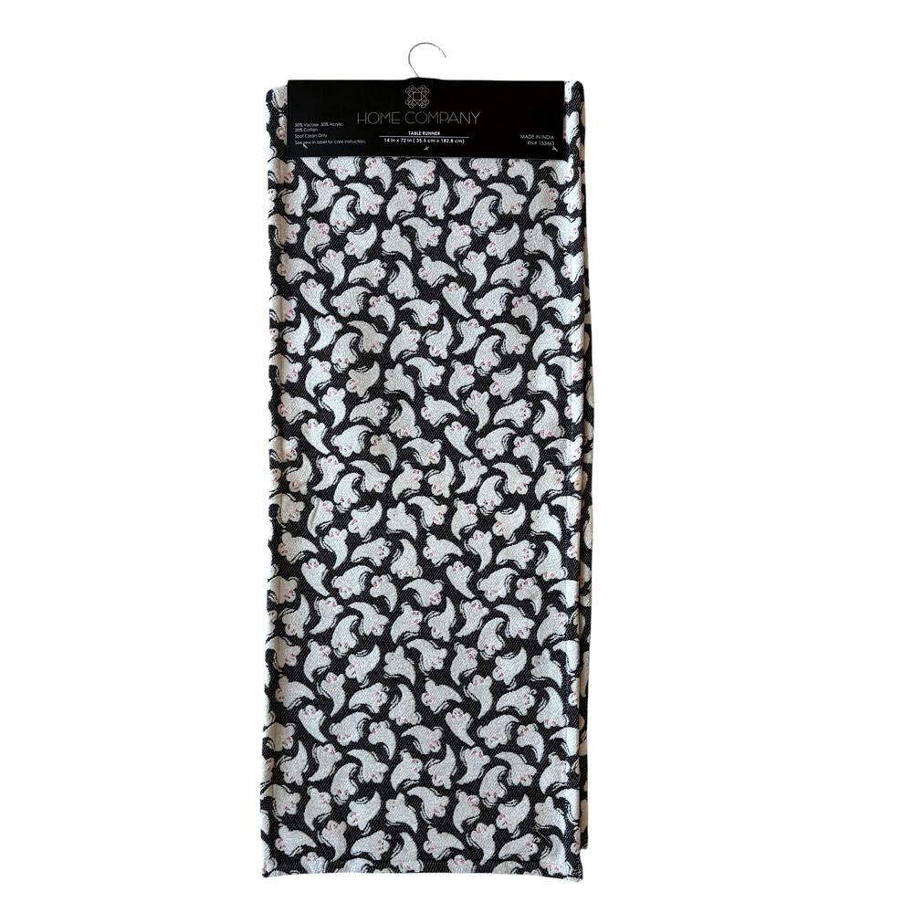 Halloween Ghosts Table Runner 14x72 Black White Pink by Vista Home Fashion NEW